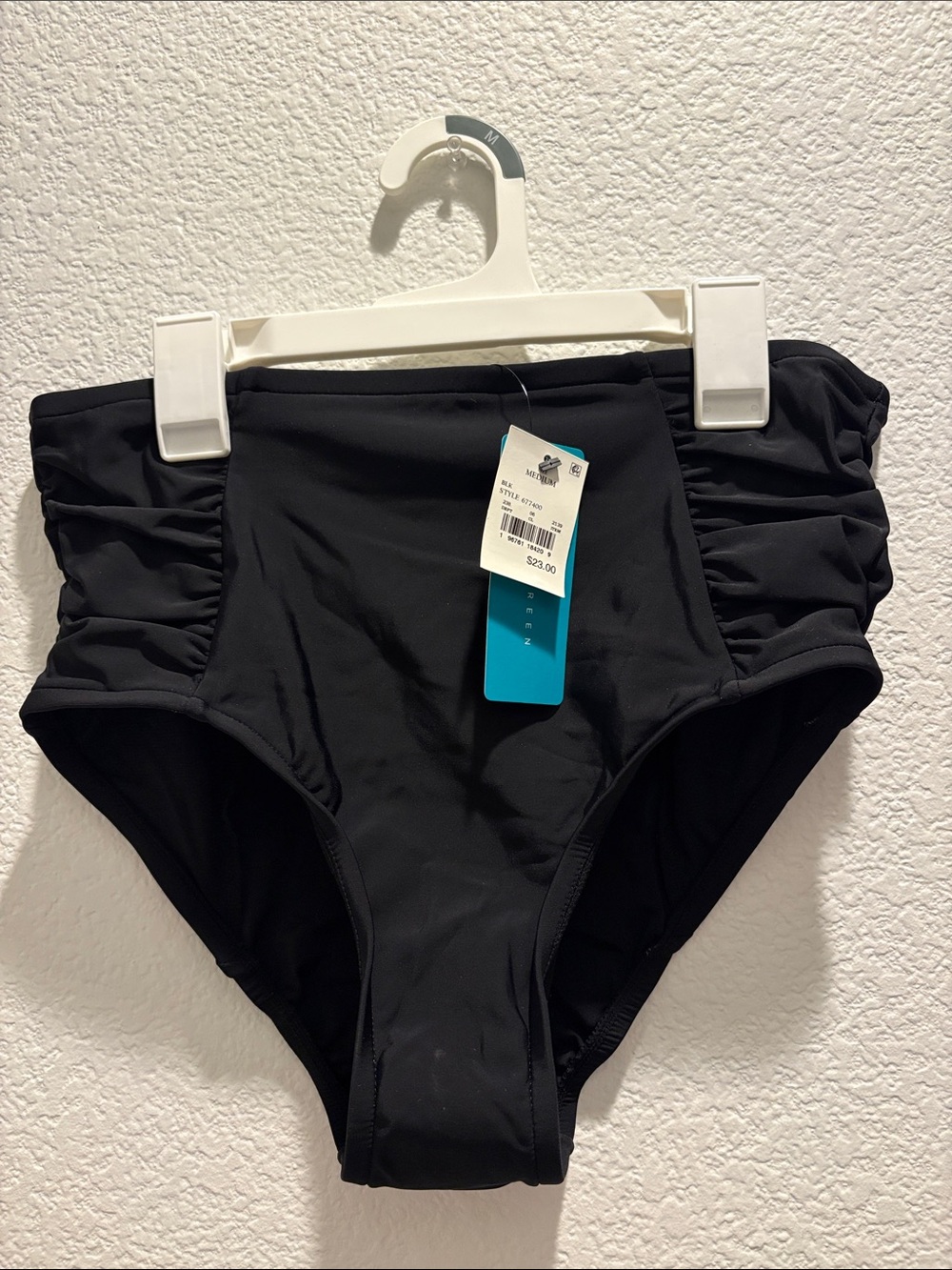 Aqua Green Black High-Waist Ruched Swim Bottom